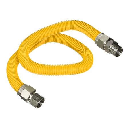 Flextron Gas Line Hose 5/8'' O.D.x72'' Len 1/2" FIPx3/4" MIP Fittings Yellow Coated Stainless Steel Flexible FTGC-YC12-72M